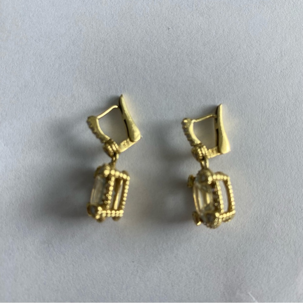 Judith Ripka 18K Gold, Diamond & Prasiolite Drop dangle Earrings. Signed - Picture 3 of 11